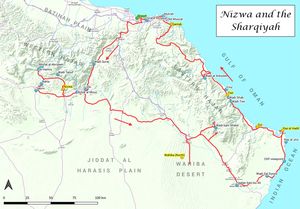 Map of the tour Nizwa and the Sharqiyah