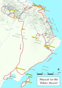 Map of the tour Muscat to the White Desert