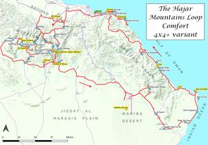 Map of the tour The Hajar Mountains Loop - Comfort - 4x4+ variant