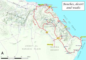 Map of the tour Beaches, desert and wadis