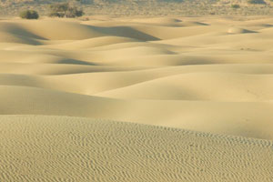 The unspoilt dunes of the white desert, also called “Sugar Dunes”, near the village of Khaluf, Oman.