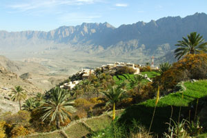 Le pittoresque village de Wakan et ses jardins sont situés dans le Ghubrah Bowl, formé par le Wadi Mistal.